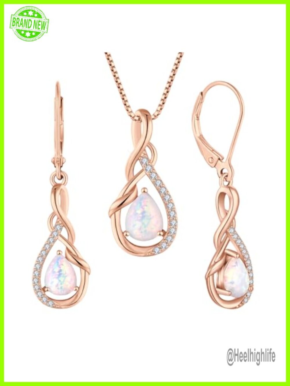 925 Sterling Silver Infinity Teardrop Jewelry Set with Created Opal
